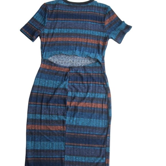 LUSH stripe ribbed knit dress L back cut out midi jersey - Picture 9 of 16